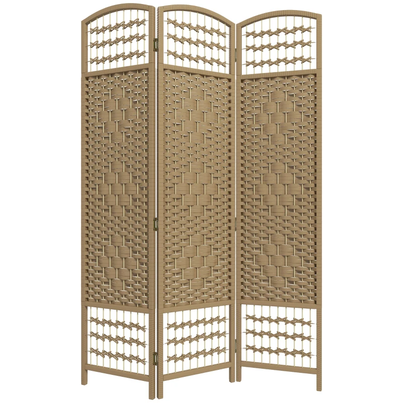 HOMCOM 3 Panel Folding Room Divider Portable Privacy Screen Wave Fiber Room Partition for Home Office Natural