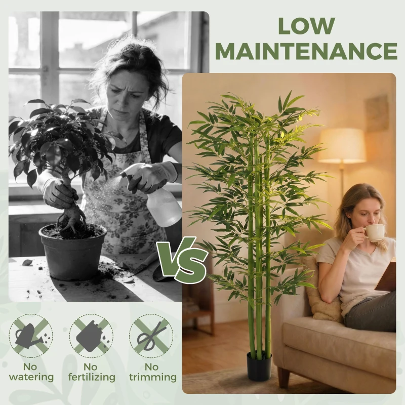 HOMCOM Indoor Fake Plants, Artificial Bamboo Tree with Adjustable Shape for Home Office Living Room Decor, Green