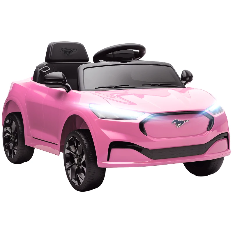 Qaba 12V Kids Ride On Car, Licensed Ford Mustang Mach-E Electric Car with Remote Control, LED Light, Music, Pink