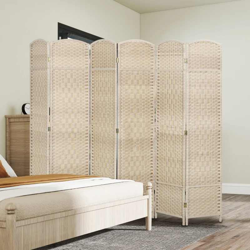 HOMCOM Folding Room Divider Screen 6 Panel 6' Tall Privacy Screen Freestanding Wood Partition for Home Office, Washed Oak