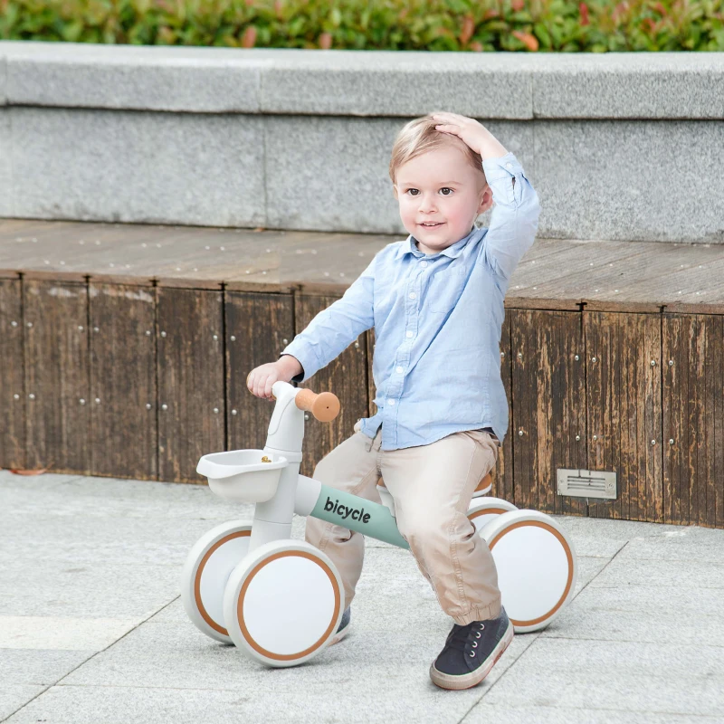 Qaba Balance Bike for Toddlers 1-3 Years with Adjustable Seat, Silent Wheels, No Pedal Bike, Green