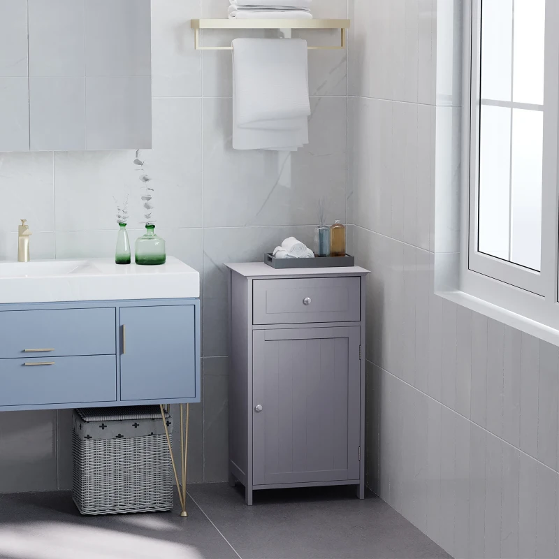 kleankin Bathroom Cabinet with Drawer and Shelf, Toilet Vanity Cabinet for Toilet Paper, Towels or Shampoo, Grey