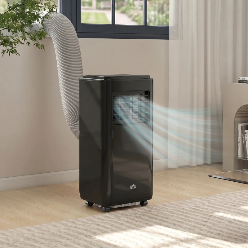 HOMCOM 10,000 BTU Moible Air Conditioner 440 Sq. Ft., Dehumidifier Fan Auto Sleep with 24H Timer On/Off, Window Kit, Black