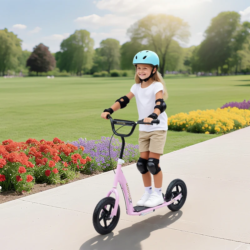 HOMCOM Kick Scooter for Kids 5-12 Years Old with Adjustable Height Handlebar, Non-slip Footplate, Big Wheels, Rear Brake, Pink