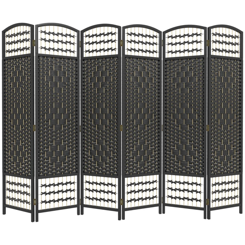 HOMCOM 6 Panel Folding Room Divider, Portable Privacy Screen, Wave Fiber Room Partition for Home Office, Black