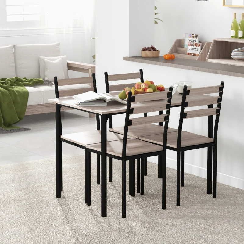 HOMCOM Modern Dining Table Set for 4, 5-Piece Kitchen Table Set, Rectangular Dining Table and 4 Chairs for Small Space, Dinette, Breakfast Nook, Gray