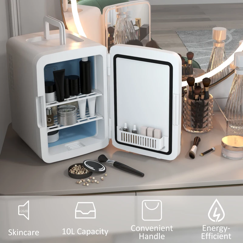 HOMCOM Skincare Fridge for Bedroom, Car with LED Mirror, Cooler and Warmer, AC/DC Powered Mini Fridge for Skincare, Beverage