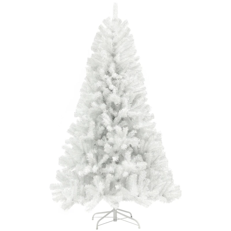 HOMCOM 7.5ft Unlit Artificial White Christmas Tree, Holiday Decor with 1346 Branch Tips, Auto Open and Steel Base