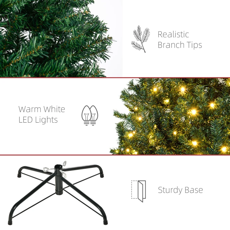 HOMCOM 7.5 FT Tall PreLit Artificial Christmas Tree with Realistic Branches, 500 Warm White LED Lights and 1346 Tips, Green
