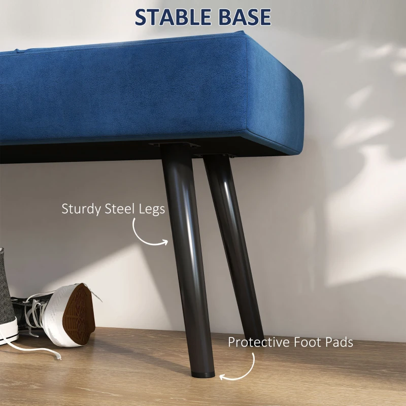 HOMCOM 39 Inches Upholstered Bedroom Bench, Modern End of Bed Bench with Steel Legs, Dark Blue