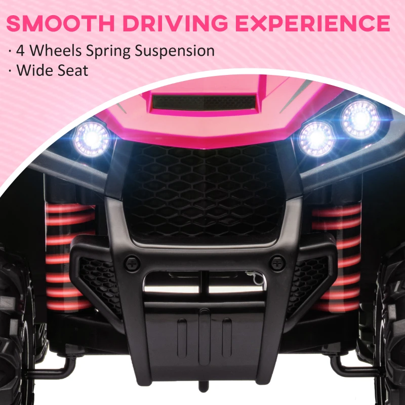 Qaba 12V Kids ATV with Spring Suspension, Forward & Reverse, LED Lights, Music, MP3, Pink