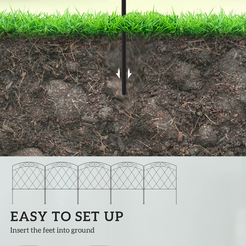 Outsunny 5 Pack Garden Fencing for Yard, Decorative Fence Panels as Flower Edging, Swirls Black