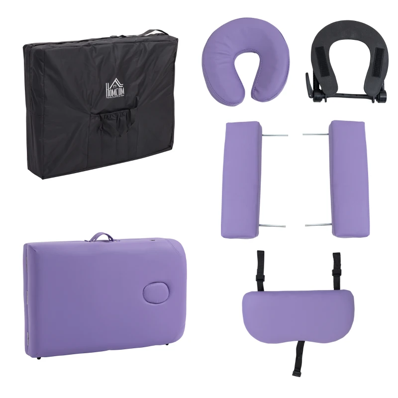 HOMCOM Height Adjustable Professional Salon Spa Facial Couch Bed, Portable Folding Massage Table, Purple