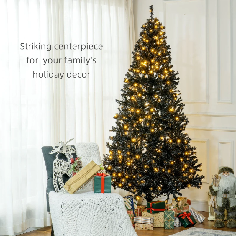 HOMCOM 7.5 FT Tall PreLit Artificial Christmas Tree with Realistic Branches, 500 Warm White LED Lights and 1346 Tips, Black