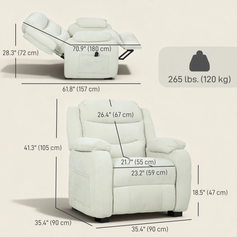 HOMCOM Massage Recliner Chair, Power Recliner with Quiet Brushless Motor, Remote, Pockets, 2 Memory Positions, Beige