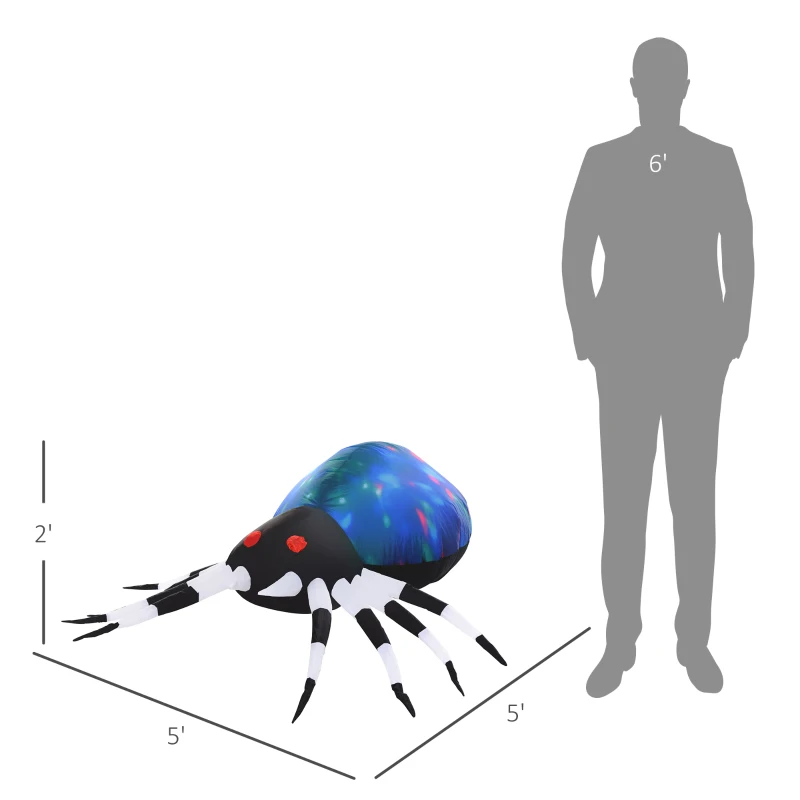 HOMCOM 5' Long Halloween Inflatables Outdoor Decorations Multicolor Red-Eyed Spider, Blow Up LED Yard Decor for Garden, Lawn, Party, Holiday, Waterproof