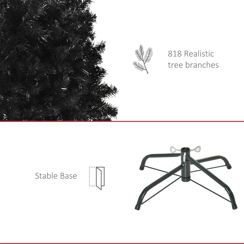 HOMCOM 7 FT Artificial Christmas Tree Pencil Xmas Tree with Stand, 818 Tips, Holiday Home Indoor Decoration for Party, Black