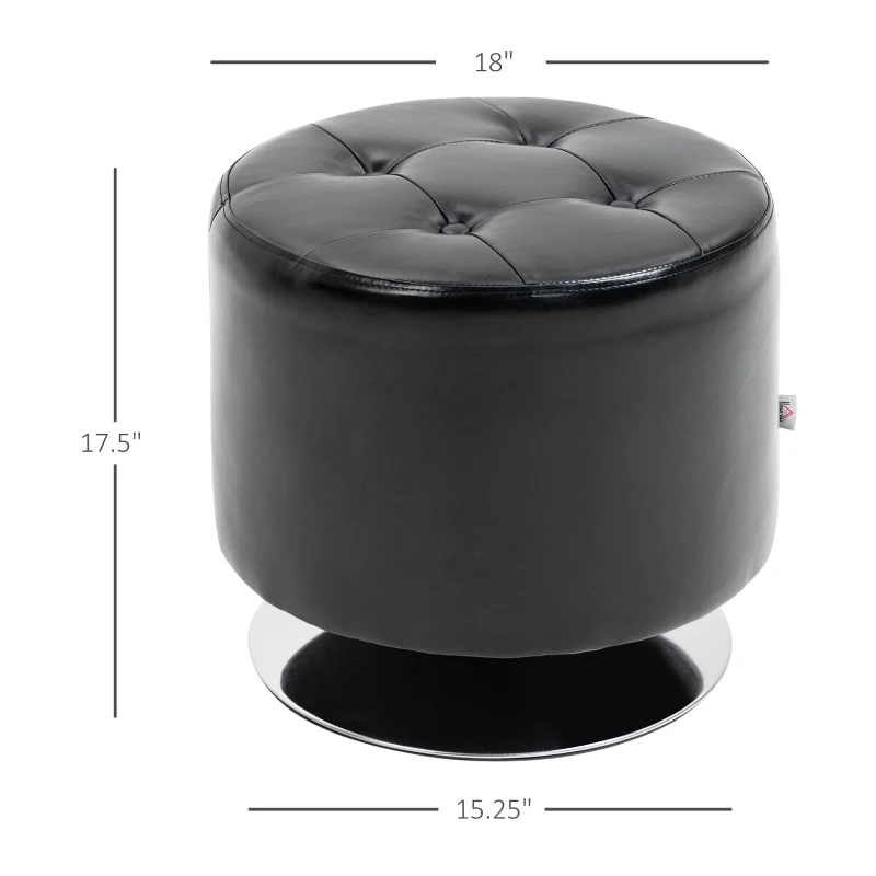 HOMCOM 360° Swivel Foot Stool Round PU Ottoman with Thick Sponge Padding and Solid Steel Base, Black
