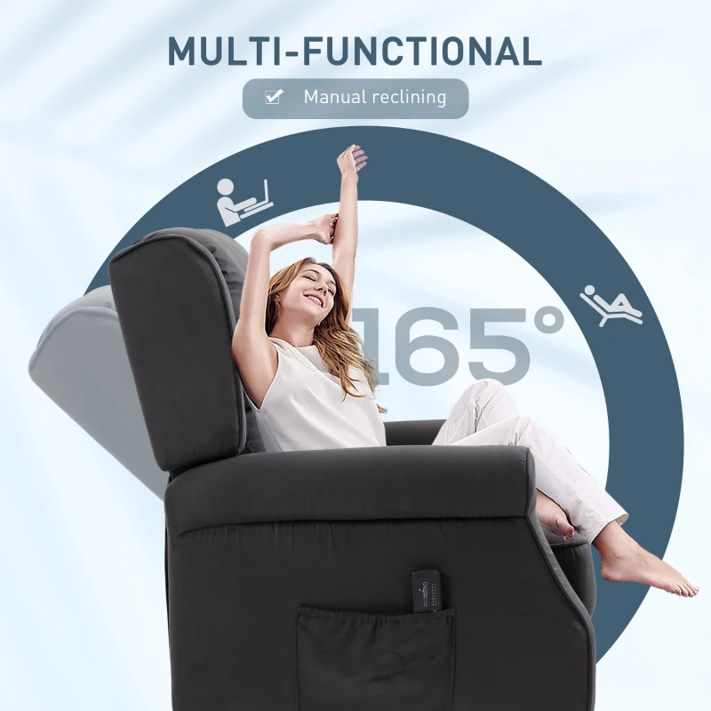 HOMCOM Massage Recliner Chair for Living Room, Push Back Recliner Sofa, Suede Wingback Reclining Chair with Extendable Footrest, Wood Legs, Remote Control, Side Pockets, Black