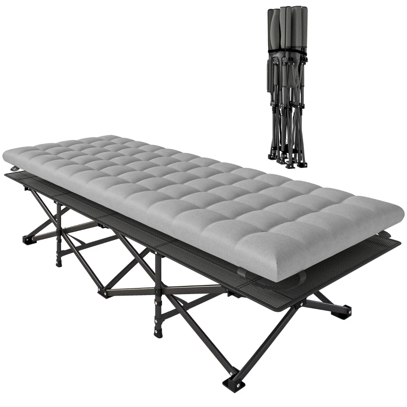 Outsunny Camping Cot with Soft Pad, 32" Extra Wide Folding Cots with Non-Slip Feet and Carry Bag, Grey