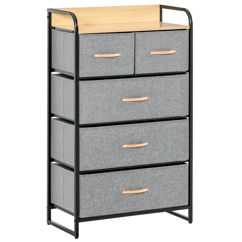 HOMCOM 5-Drawer Chest Dresser for Bedroom, 4-Tier Storage Organizer with Steel Frame, Light Gray