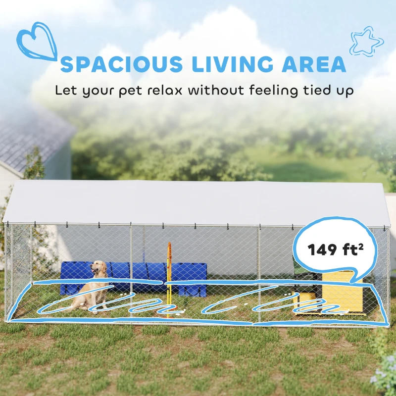 PawHut 20' x 7.5' x 6.5' Dog Kennel Outdoor for Small Medium Large Dogs with Waterproof Roof, Silver