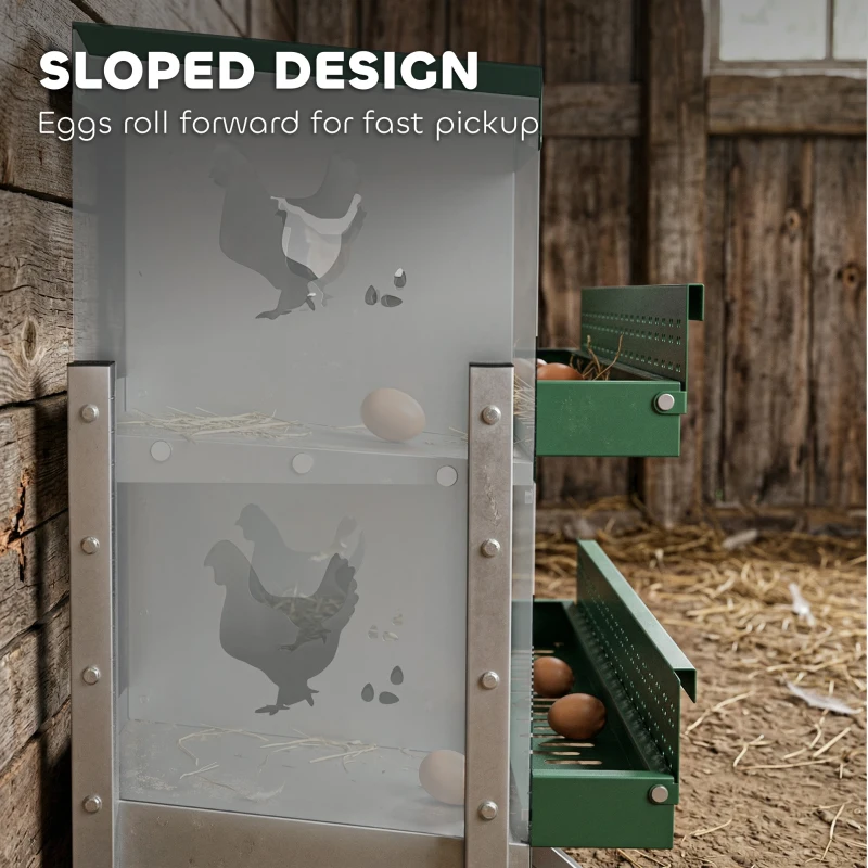 PawHut Chicken Nesting Boxes, 6 Compartment Steel Nesting Boxes for Chickens, Wall Mount Egg Laying Boxes with Vented Holes
