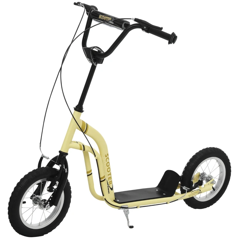 Aosom Youth Scooter Front and Rear Caliper Dual Brakes 12-Inch Inflatable Front Wheel Ride On Toy For Age 5+ - Beige