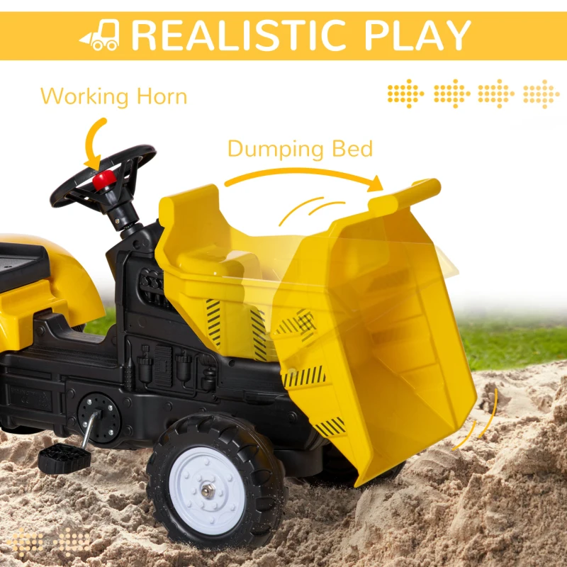 Aosom Ride on Toy Dump Truck for Kids, Pedal Construction Car with Detachable Trailer for 3 Years Old, Yellow