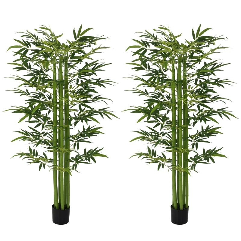 HOMCOM Indoor Fake Plants, Artificial Bamboo Tree with Adjustable Shape for Home Office Living Room Decor, Green