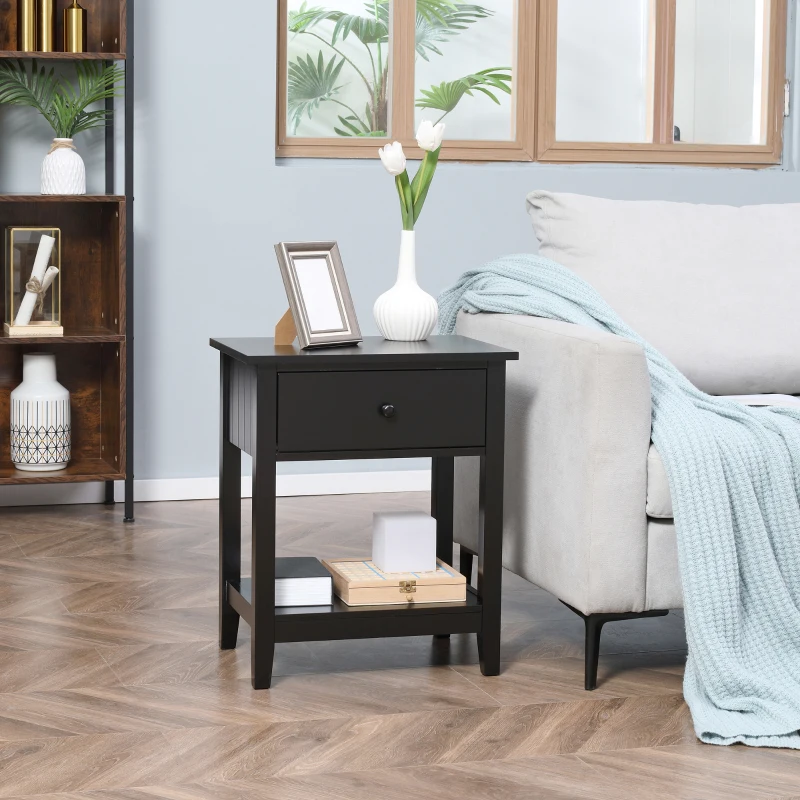 HOMCOM End Table, 2-tier Side Table with Drawer and Storage Shelf, Modern Sofa Side Table for Living Room, Gray