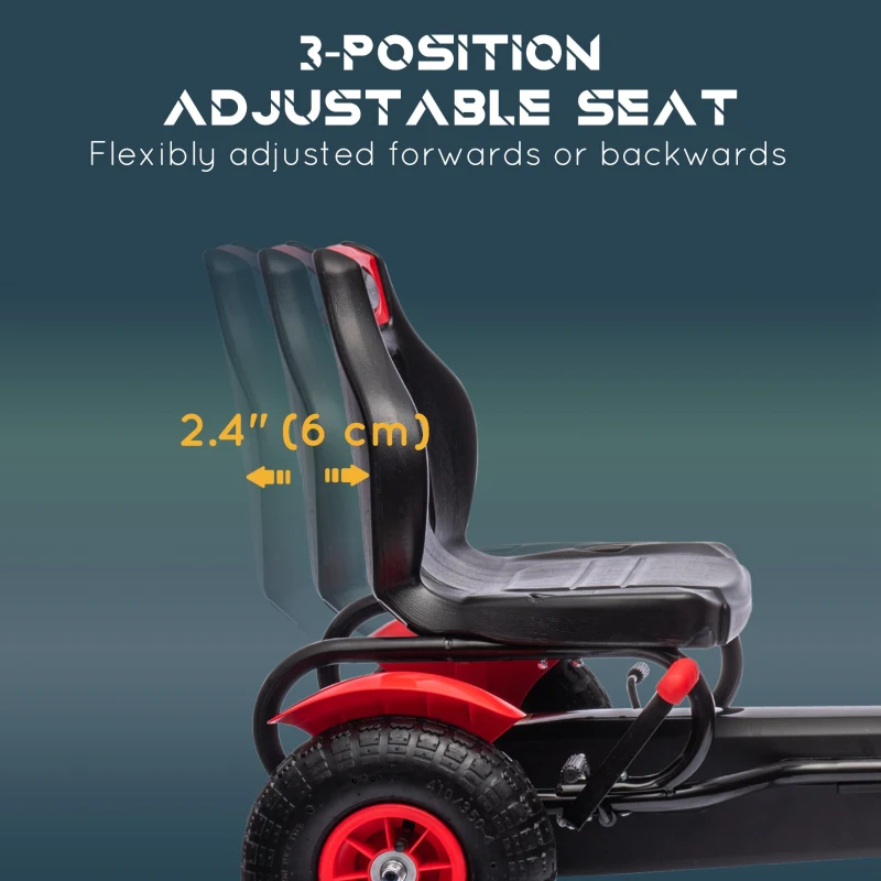 Aosom Pedal Go Kart for Kids, Pedal Car with Adjustable Bucket, Handbrake, 4 Rubber Wheels Powered Ride, Red