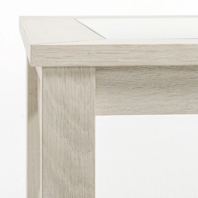 HOMCOM Coffee Table with Tempered Glass Tabletop, Living Room Table with Wood Frame and Underneath Storage Shelf, White Oak