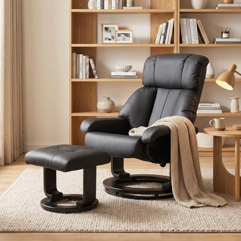 HOMCOM Massage Recliner Chair with Ottoman, 360° Swivel Recliner and Footstool, 10-Point Vibration, Black