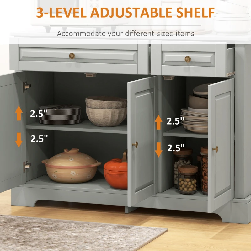 HOMCOM Modern Kitchen Storage Cabinet, Coffee Bar Cabinet with 2 Drawers and Adjustable Shelves for Dining Room