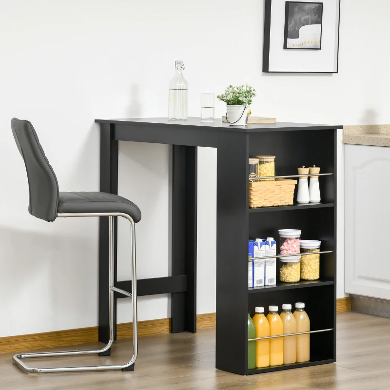 HOMCOM Modern Bar Table Counter Height Dining Table with 3 Storage Shelves for Kitchen, Dining Room, Living Room, Black