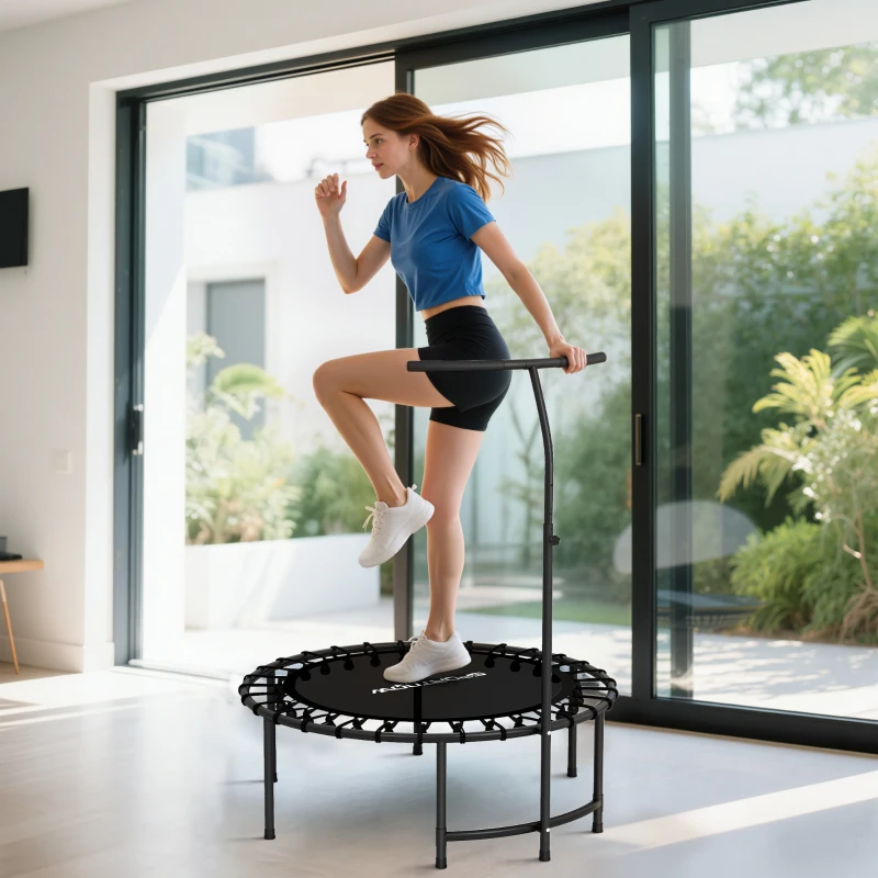 Soozier 40" Foldable Rebounder Trampoline ,Mini Trampoline Indoor with Adjustable Handle, Quiet and Safe Bungee Rebounder,Black