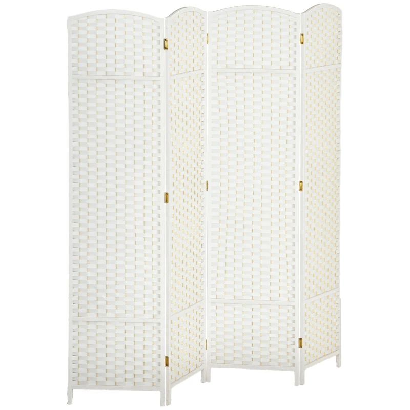 HOMCOM Folding Room Divider Screen 4 Panel 5.6 ' Tall Privacy Screen Freestanding Room Partition for Home Office, White