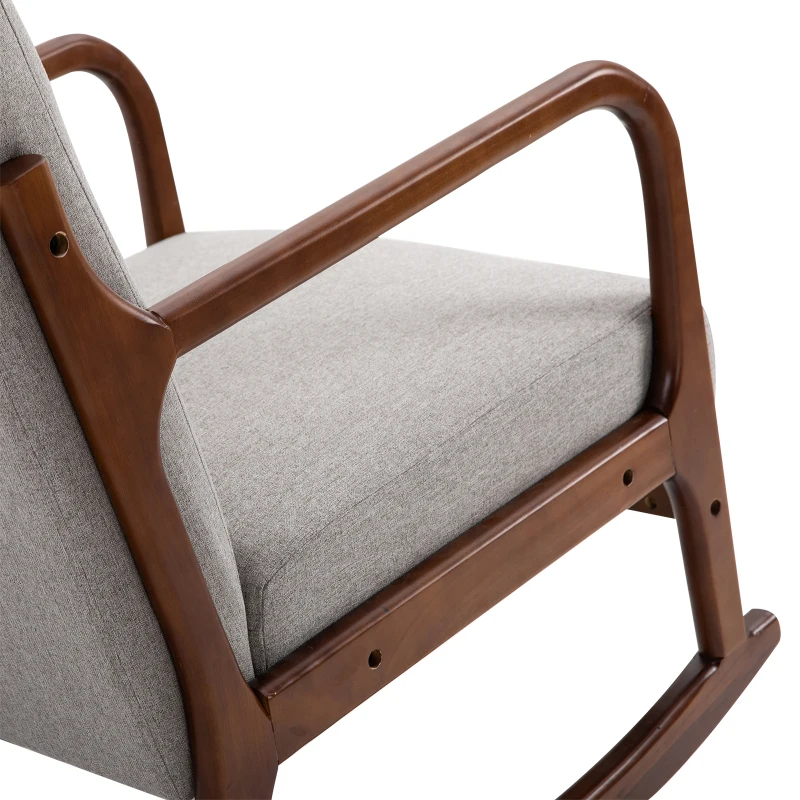 HOMCOM Upholstered Rocking Armchair with Wood Base and Linen Fabric Padded Seat for Living Room, Grey