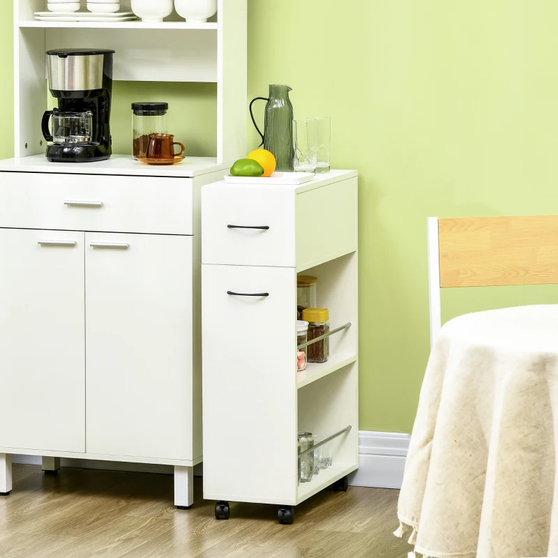 HOMCOM 3- tier Slim Storage Cart, Rolling Narrow Kitchen Cart on Wheels for Small Place, Slide Out Side Utility Cart for Bathroom, Laundry
