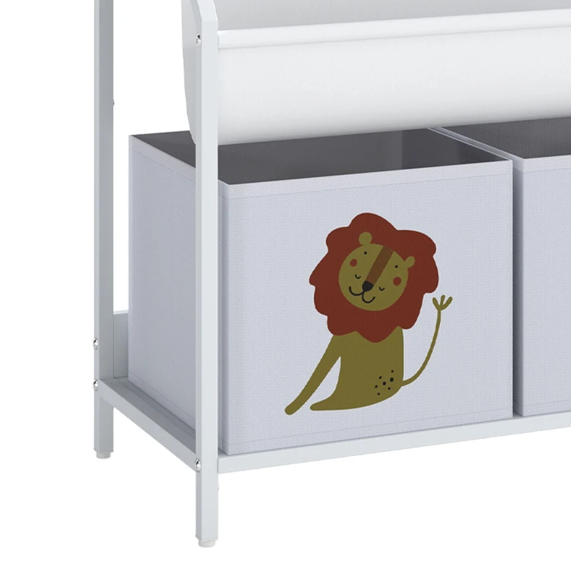 Qaba Kids Bookshelf, 3-Tier Sling Bookshelf with Toy Storage, Montessori Toy Organizer with Non-Woven Drawers for Kids Room