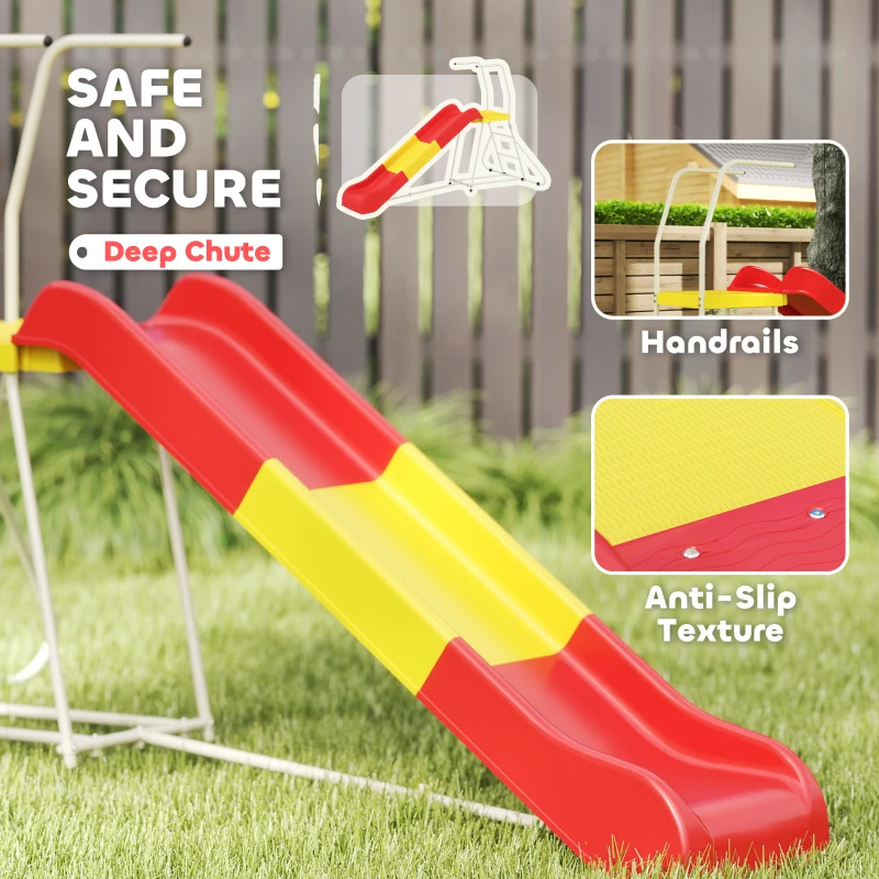 Qaba 6ft Slide for Kids, Metal Freestanding Playground Equipment with Climbing Ladder, for Backyard, Outdoor, Indoor, Red