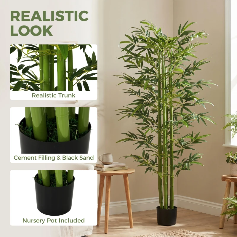 HOMCOM Indoor Fake Plants, Artificial Bamboo Tree with Adjustable Shape for Home Office Living Room Decor, Green