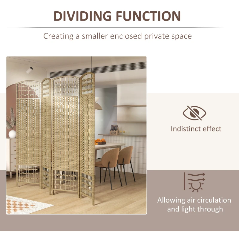 HOMCOM 4 Panel Folding Room Divider Portable Privacy Screen Wave Fiber Room Partition for Home Office Natural