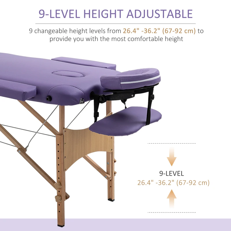 HOMCOM Height Adjustable Professional Salon Spa Facial Couch Bed, Portable Folding Massage Table, Purple