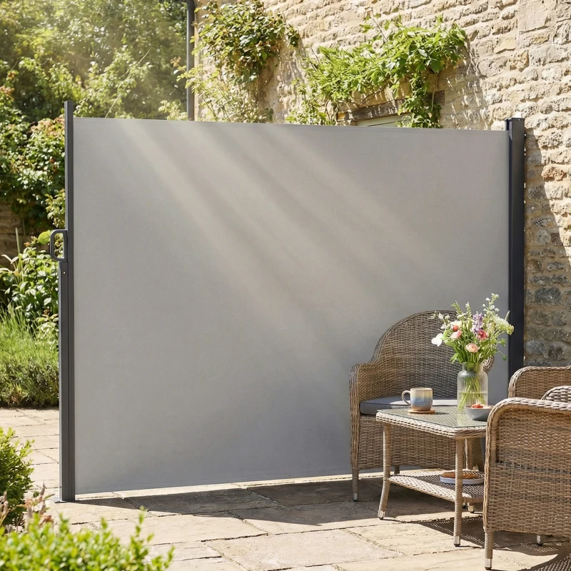 Outsunny Retractable Side Awning, 165" x 73" Outdoor Privacy Screen, Water-Resistant, UV 50+, Light Grey