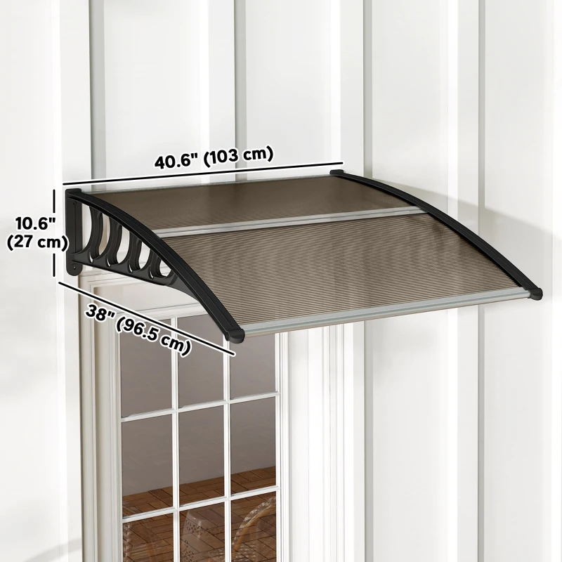 Outsunny Awning Door Canopy, 40.6" x 38" Polycarbonate Front Door Outdoor Patio Cover with Hollow Sheet for UV Protection, Brown