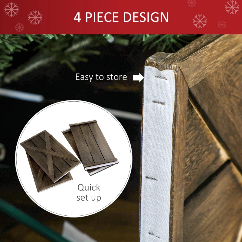 HOMCOM 28" Farmhouse Christmas Tree Base Cover Wooden Christmas Tree Collar Box Home Decoration Dark Distressed Wood Finish