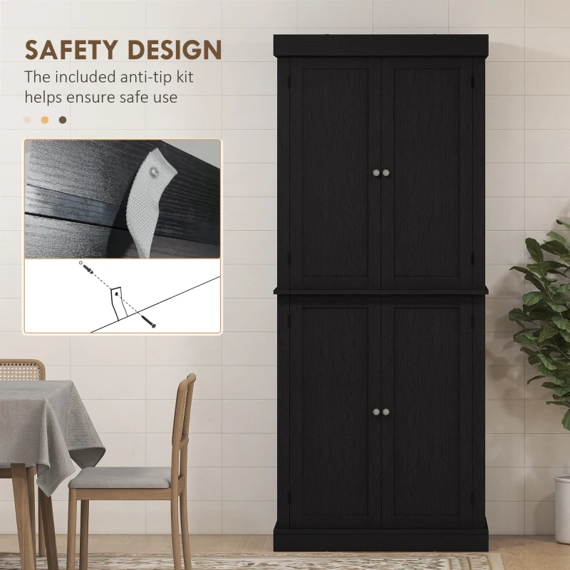 HOMCOM 72" Kitchen Cabinet, Pantry Storage Cabinet with Doors and Shelves, Freestanding Food Pantry Cabinet, Black Wood Grain