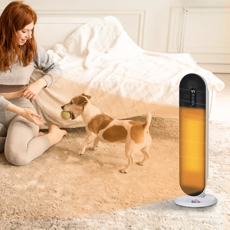 HOMCOM Oscillating Ceramic Tower Indoor Space Heater for Home, Adjustable Thermostat, 24H Timer & Remote Control, Tip-Over and Overheating Safety Protection, 25 Inches, 1500W/1000W